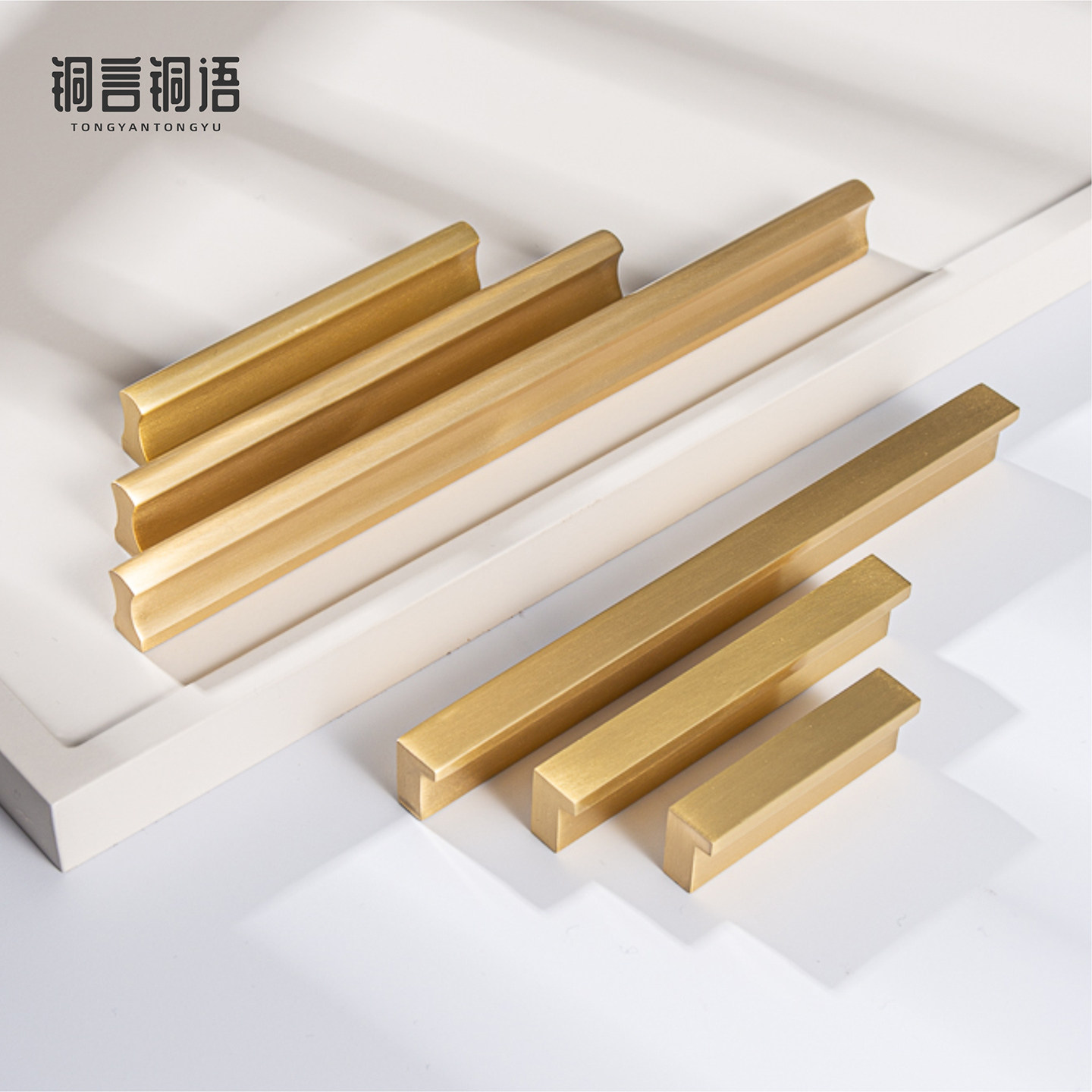 现代一字长拉手明装实心黄铜拉丝图片