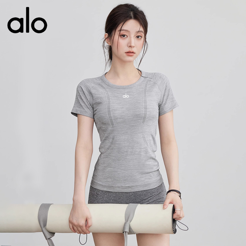 AIo夏季新款运动速干短袖T恤健身跑步户外运动紧身瑜伽训练上衣女