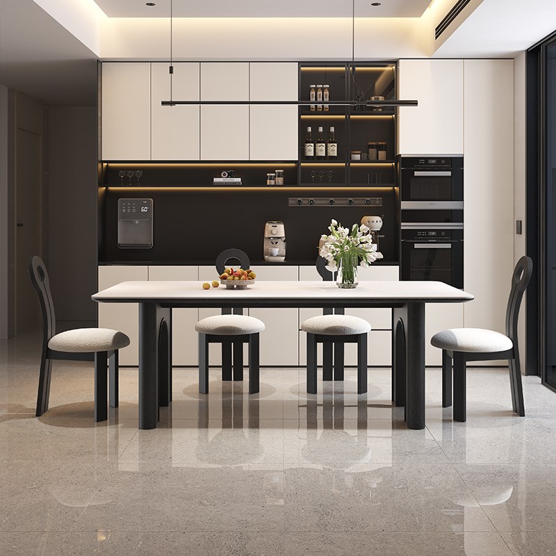 2025年新款意式极简轻奢小户型长E方形家用岩板餐桌椅组合吃饭桌