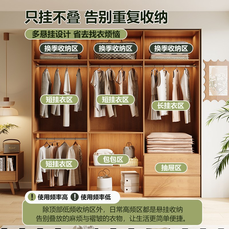 2025新款全实木衣柜家用卧室橡木大H容量储物柜定制高级橡木衣柜