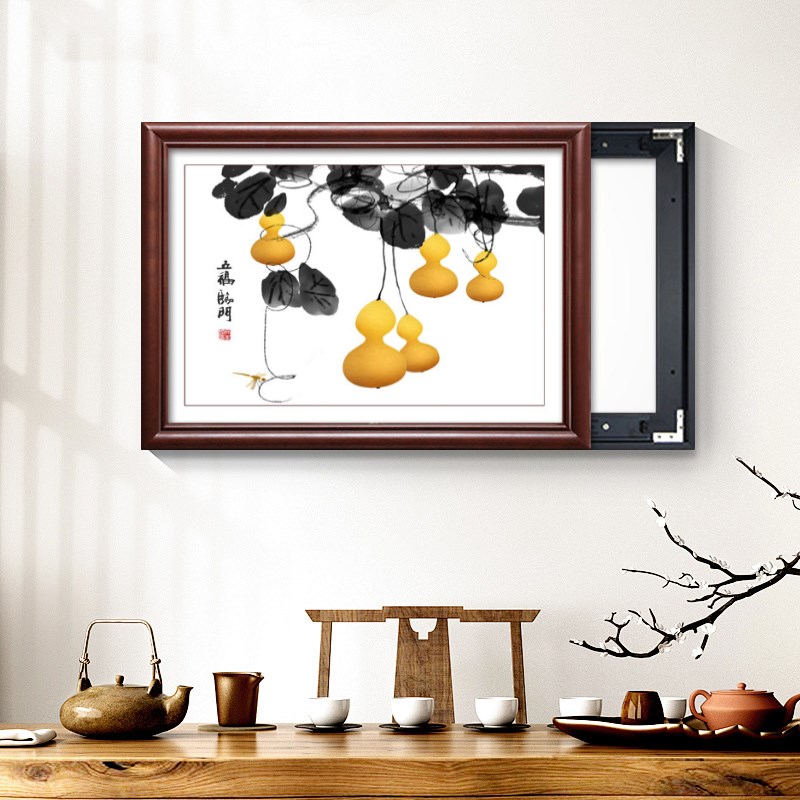 新中式实木电表箱k装饰画免打孔遮挡箱配电箱电闸盒空开弱电源挂