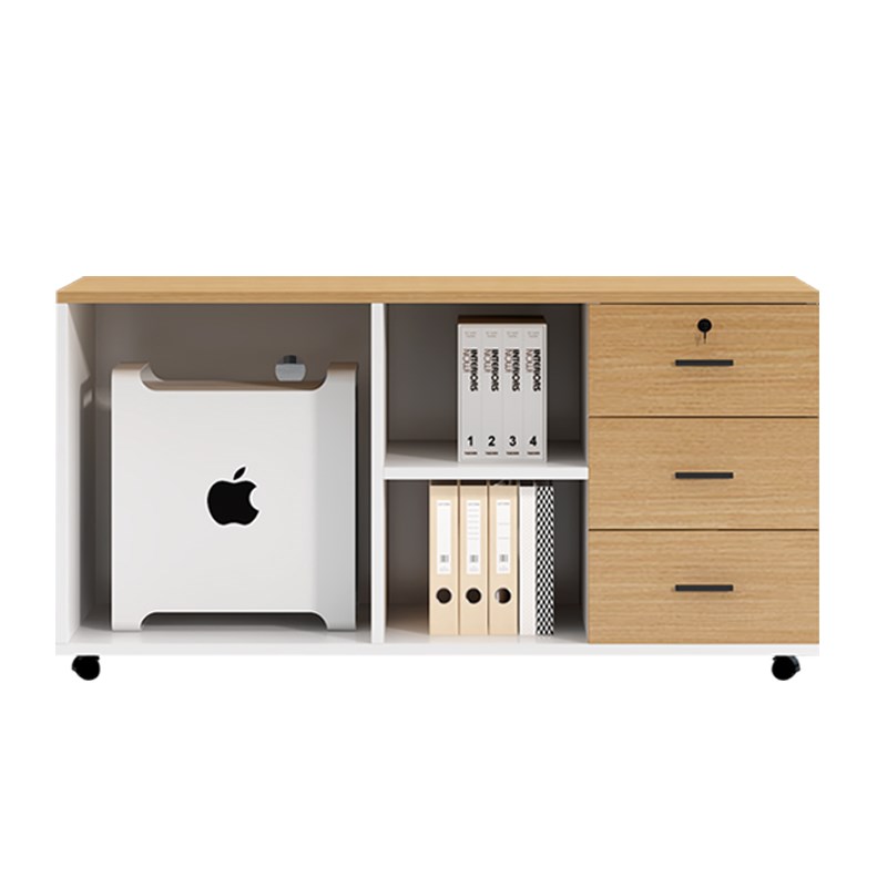 办公桌边柜文件柜木质侧柜三抽移动矮柜带锁收纳柜打印机储物柜子