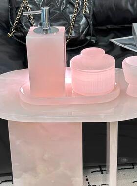 粉玉石托盘天然玉石收纳盘首饰收纳托盘桌面摆件粉色水晶收纳盘