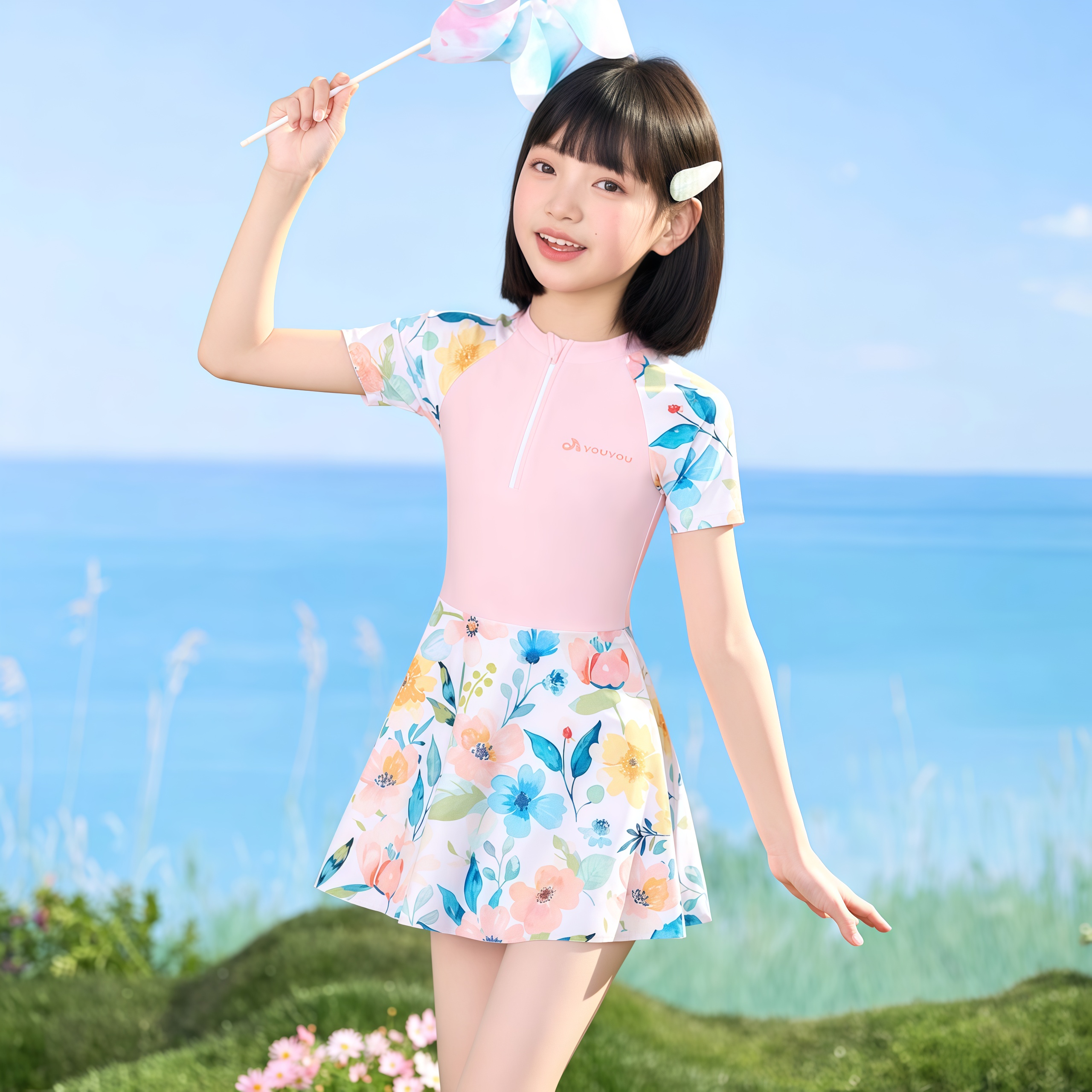 儿童泳衣女孩分体2025新款女童防晒游泳衣中大童初中生宝宝游泳装