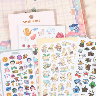 ins卡通咕卡合集少女风元素兔子熊猫黑白人物小图案可爱韩系创意随心贴笔记手账本素材包diy装饰贴纸