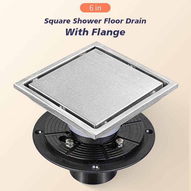 跨境304不锈钢隐形地漏带法兰6in4in美式地漏连接器防臭地漏