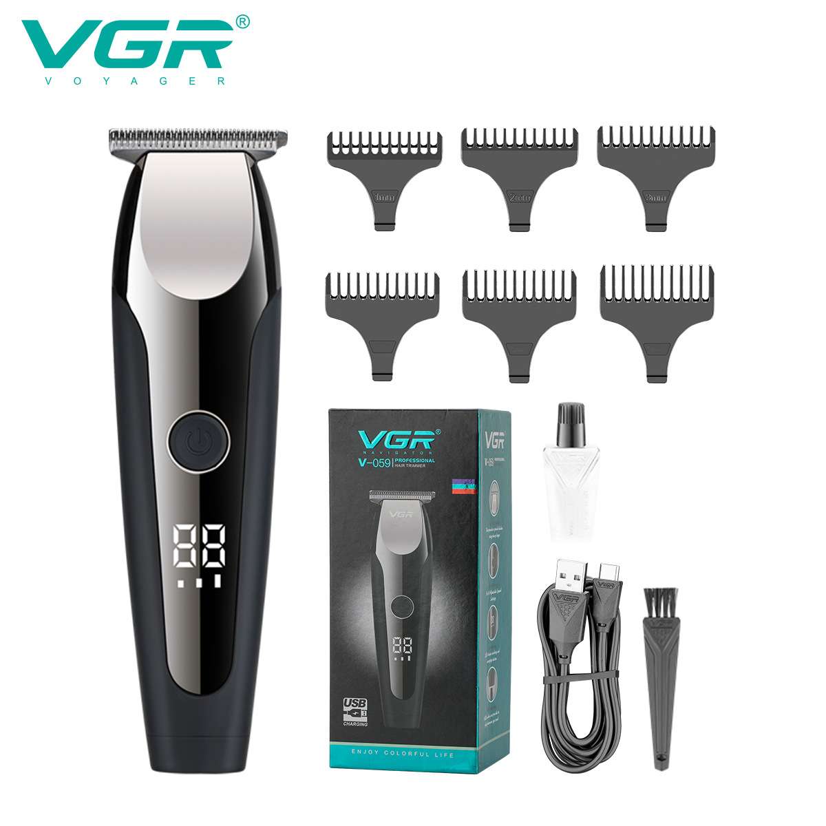 VGR059专业理发修剪器黑色油头雕刻电动剃头理发店专用理发推子