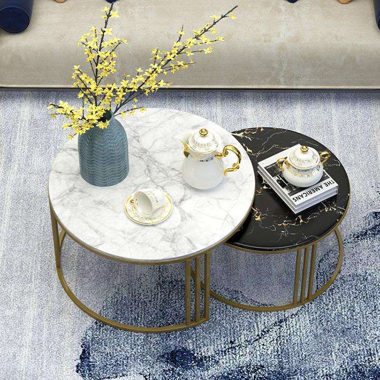 北欧大理石金色圆形茶几简约现代小户型茶几组合泡茶桌沙发边几
