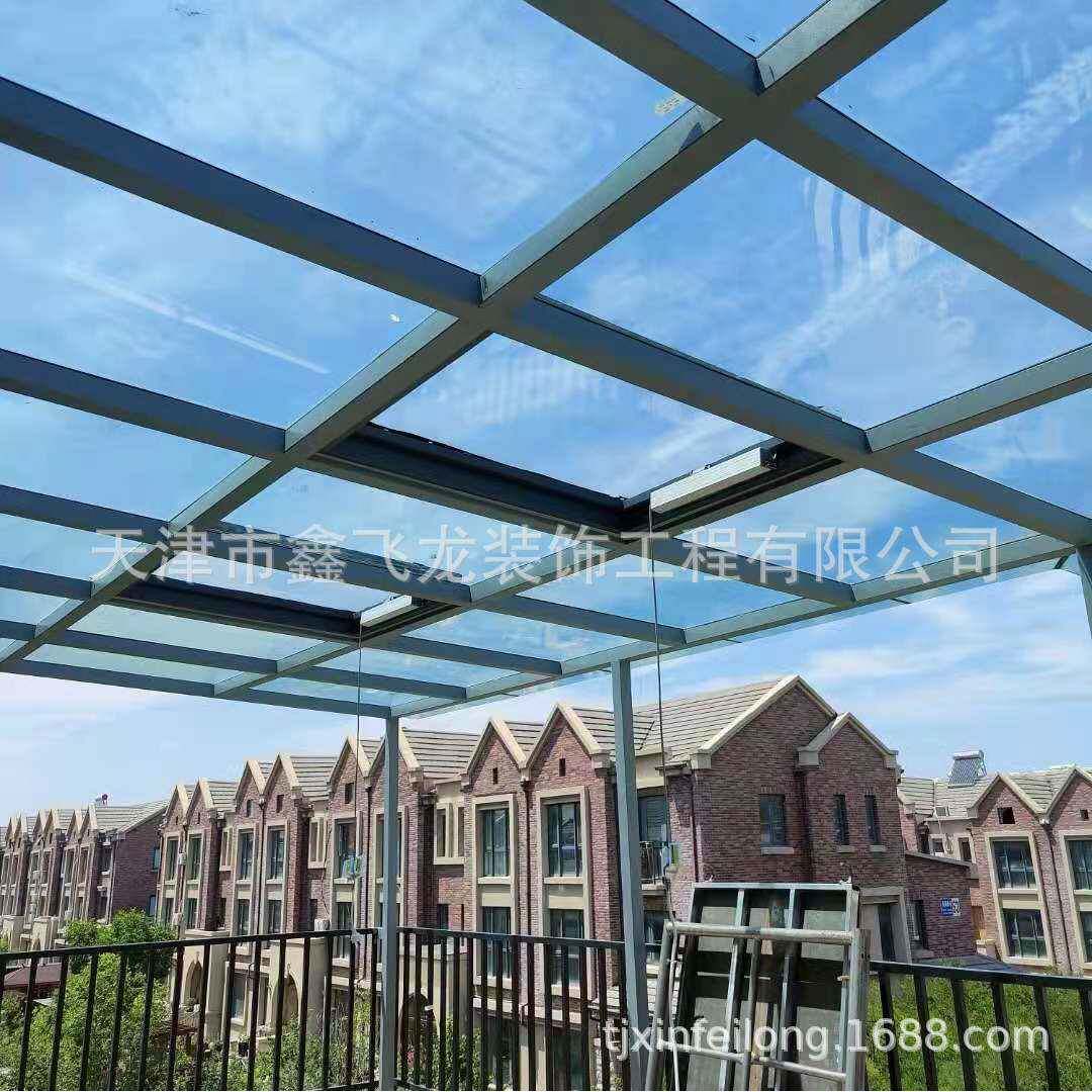 天津鑫飞龙钢结构框架双层夹胶钢化玻璃房别墅阳光房钢结构阳光房