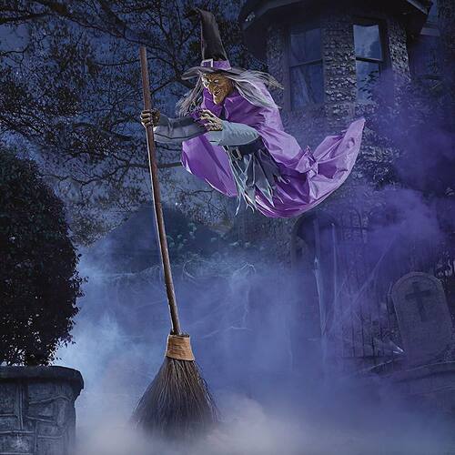 跨境Hovering Witch万圣节动画悬停女巫紫色道户外具装饰扫帚