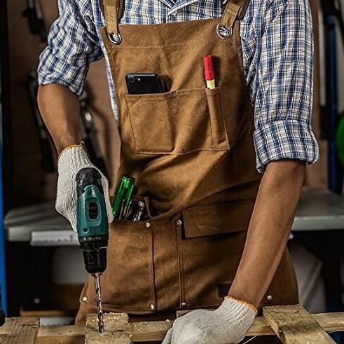 亚马逊蜡湿蜡兜帆布油蜡过防水工具围裙O多口袋围围腰围裙LXD印制