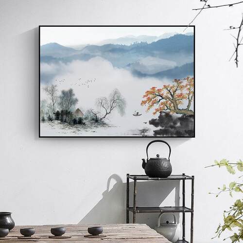山水画景风客yq774920厅字画装饰画书房水墨画室床头中壁画新式卧