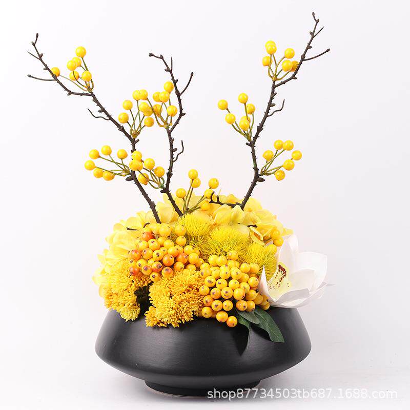 新中式仿真艺花小栽绿桌植假花014盆景样板房茶几客厅餐装饰品摆