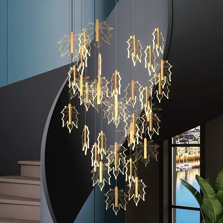楼梯吊灯led复式楼别墅客厅餐厅灯具loft公寓旋转长工业风轻奢