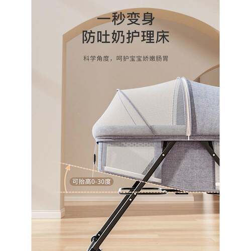 接便携式叠可动542移婴儿床可折高低调节拼大床宝宝摇篮床bb床防