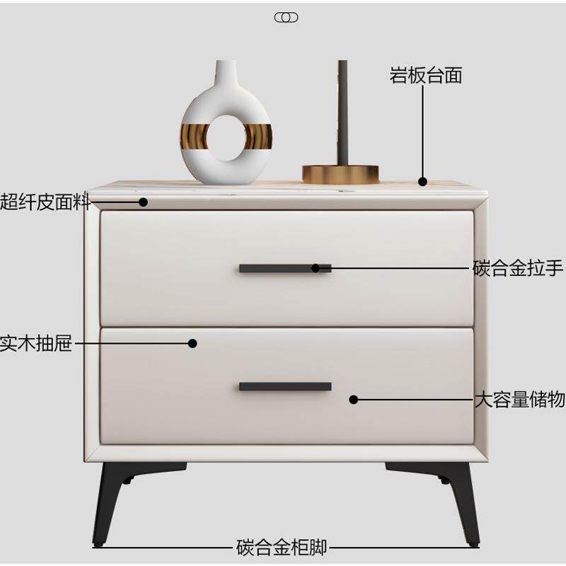 板床头柜代简约简易款柜小型岩皮质实木床边收纳柜DLE现轻奢卧室
