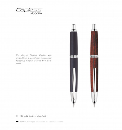 PILOT百乐Capless河马木杆18K钢笔镀铑金尖按动式墨水笔FC-2500RR