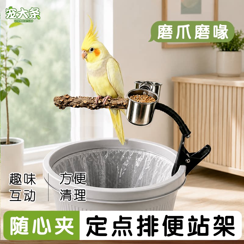 宠大条鹦鹉定点排便站架垃圾桶夹子站杆玄凤牡丹小太阳花椒木站棍图片