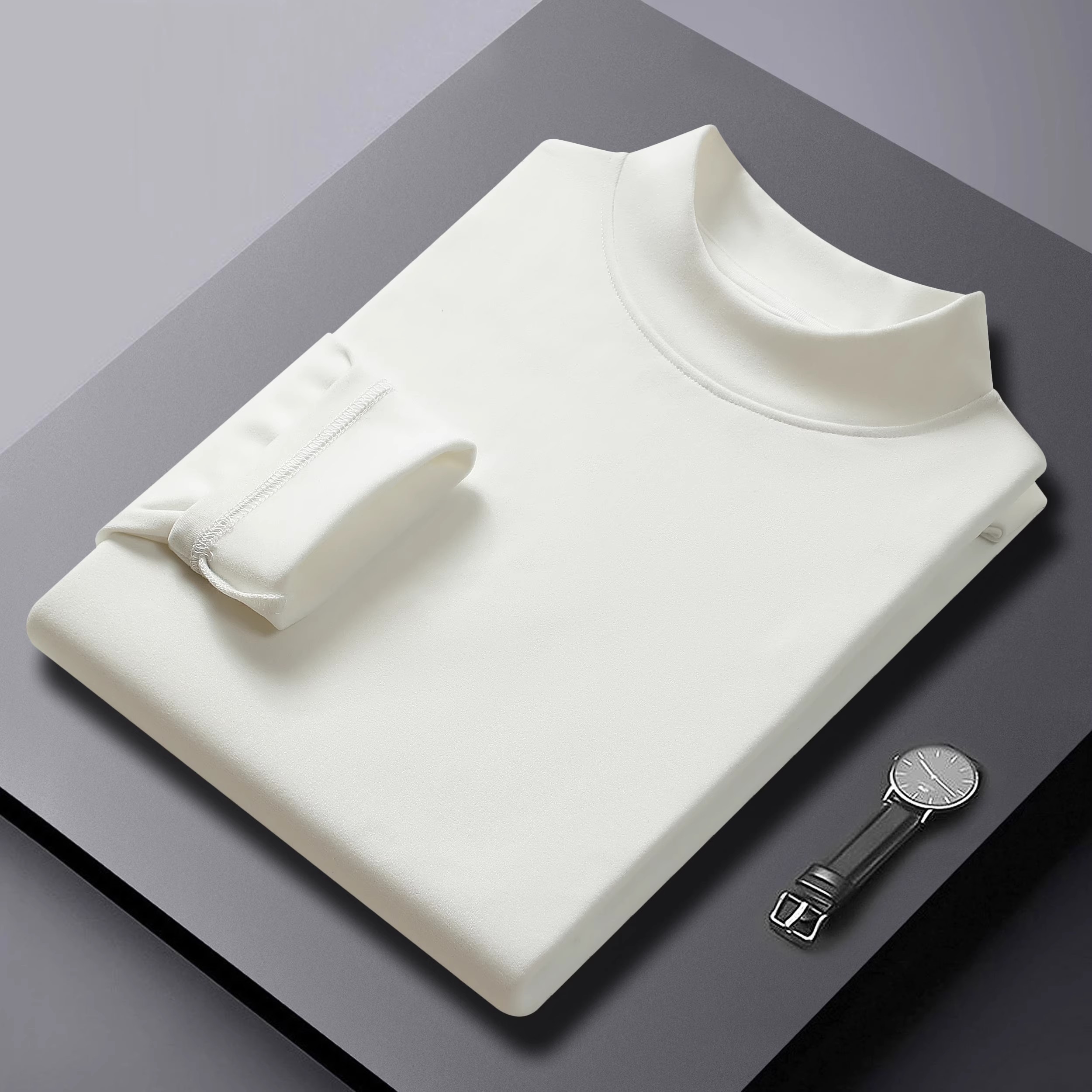 双面德绒打底衫2025春秋冬季新款保暖修身透气男士半高领长袖t恤