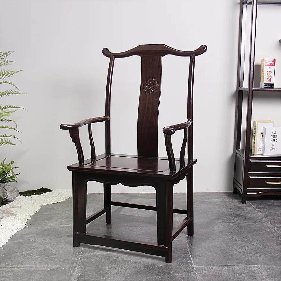 黑檀实木黑色新中式圈椅围椅茶椅子官帽椅皇宫椅原木茶桌茶室餐椅