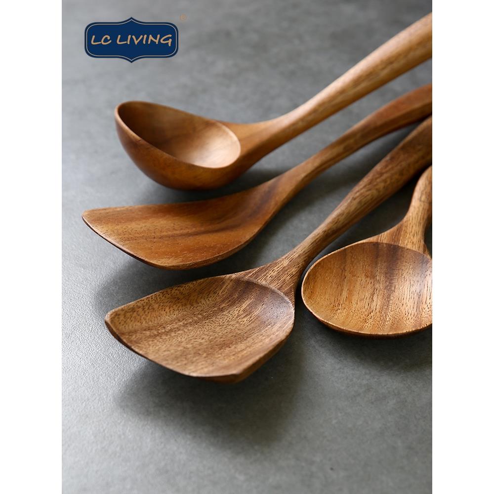 泰国Lcliving金合欢木抹刀家用不粘锅专用抹刀木制汤勺大米勺煎煮