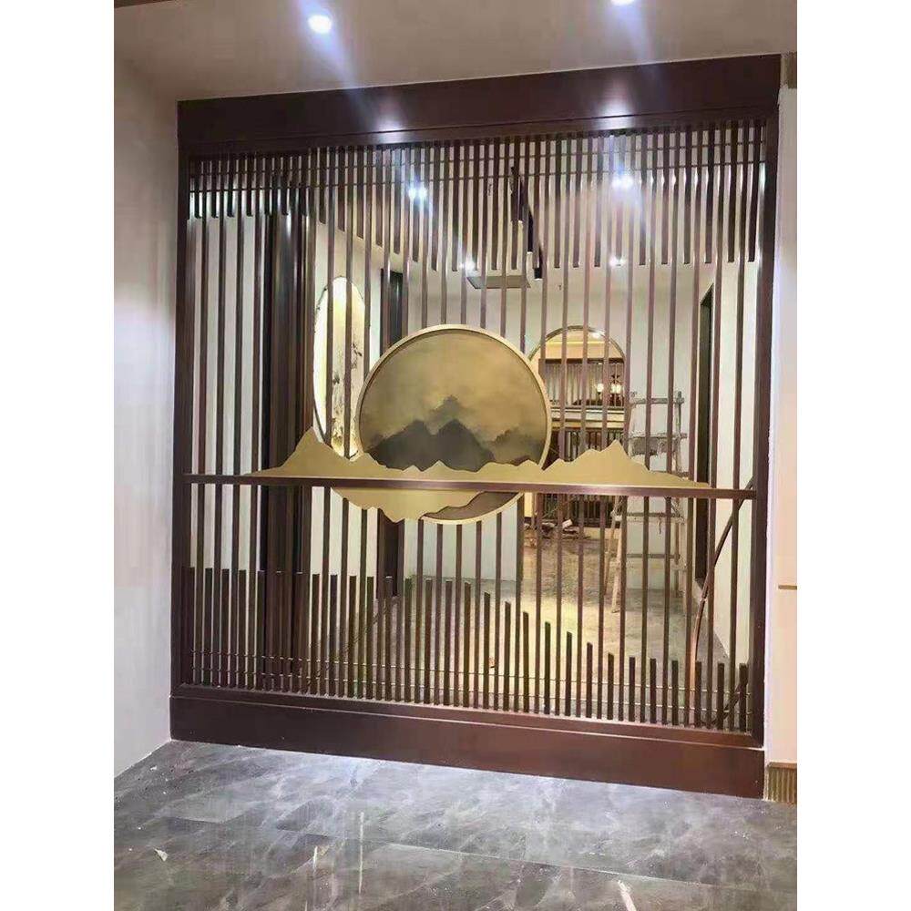 屏风不锈钢铁艺隔断客厅装饰新中式轻奢镂空激光定制玫瑰金入户门