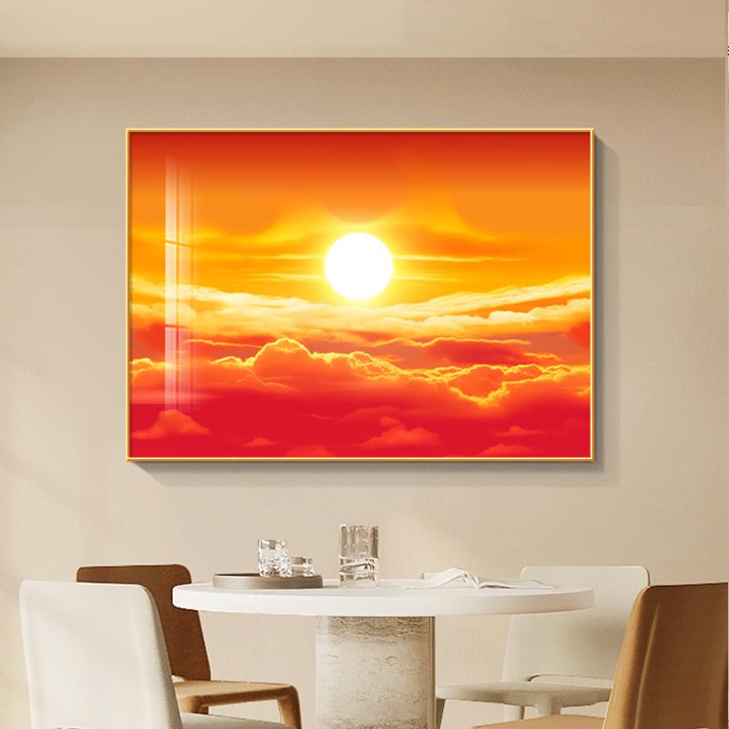 日出东方挂画餐厅画卧室床头背景墙装饰画旭日东升玄关斗柜晶瓷画