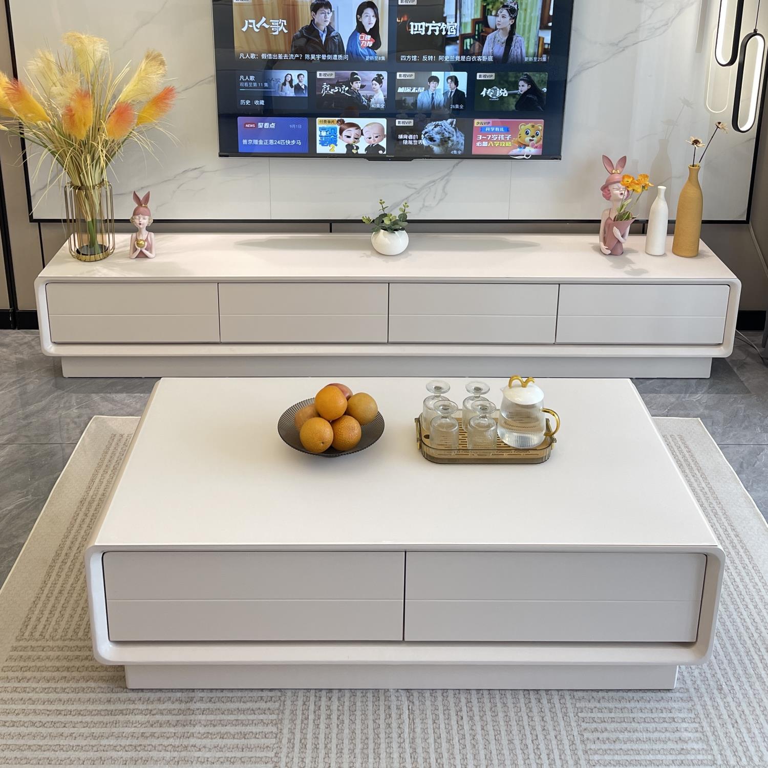 2025新款全实木电视柜茶几组合客厅家用落地现代简约意式影视柜