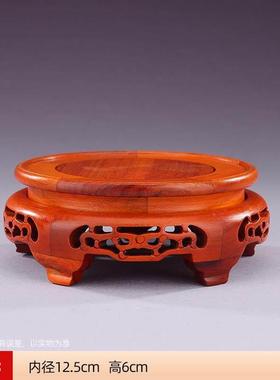 德祥缘 仿胡桃木原木底座新中式摆件长方形圆形实木质带铜底底座