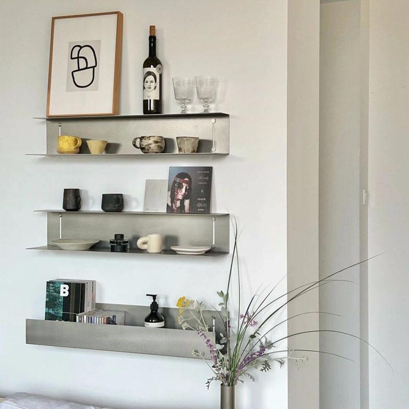 不锈钢墙上置物架壁挂式多层上墙装饰陈列架一字隔板客厅展示架