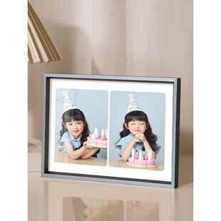 两宫格婚纱照相框摆台定制洗宝宝儿童相片制作水晶相册放大全家福