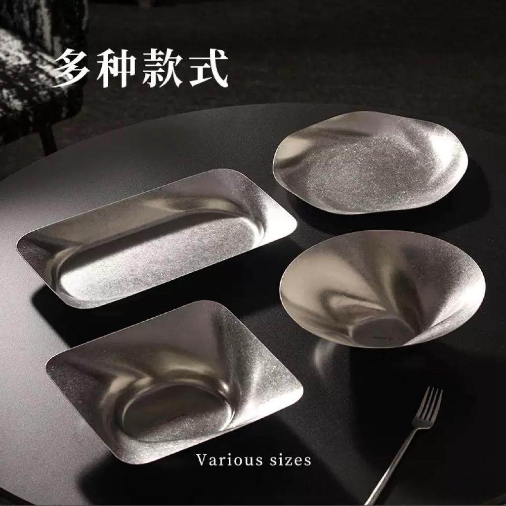 复古不锈钢餐盘做旧大号粲盘加深装饰盘304创意雪花灰水果盘摆盘