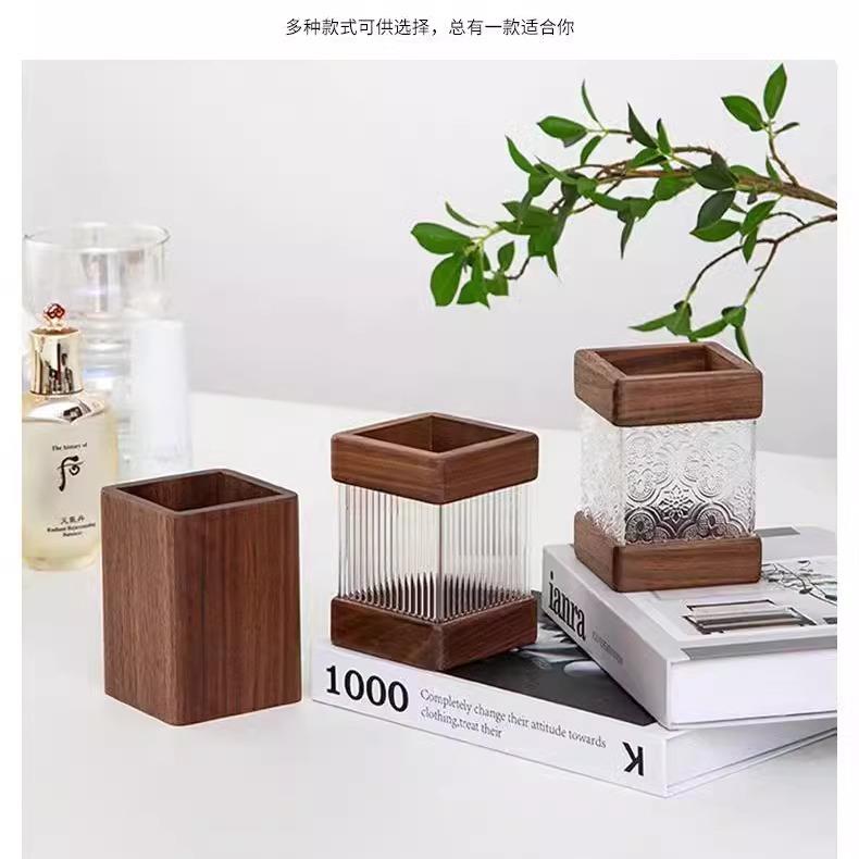 化妆刷收纳筒桌面化妆品收纳盒实木压克力化妆台眉笔眼影置物笔桶