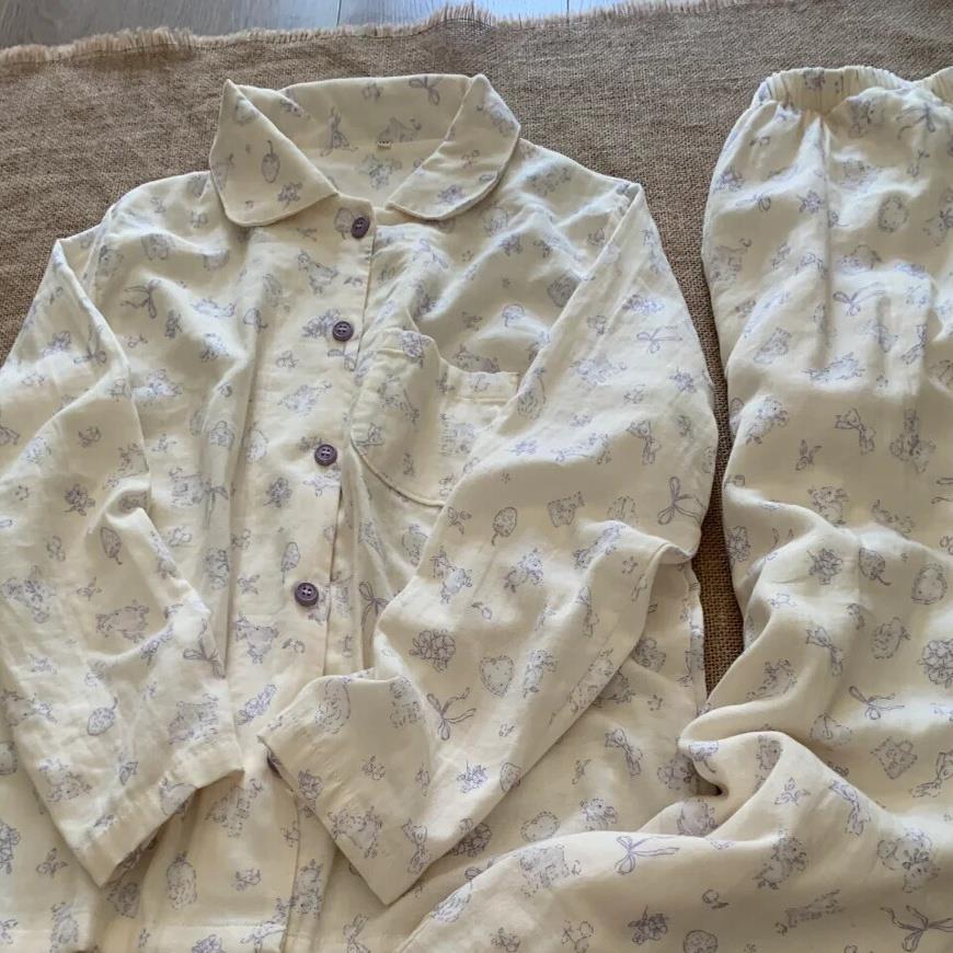 A类全棉纯棉婴儿双层纱布长袖睡衣女2025春夏秋季新款棉麻家居服