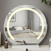 半圆智能2025新款 led带灯镜子化妆镜桌面轻奢高级 化妆台发光台式