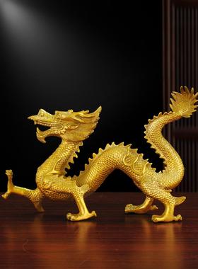 大型铜龙饰品中国汉龙玩珠铜器客厅现代入口工艺礼品铜生肖龙绿龙