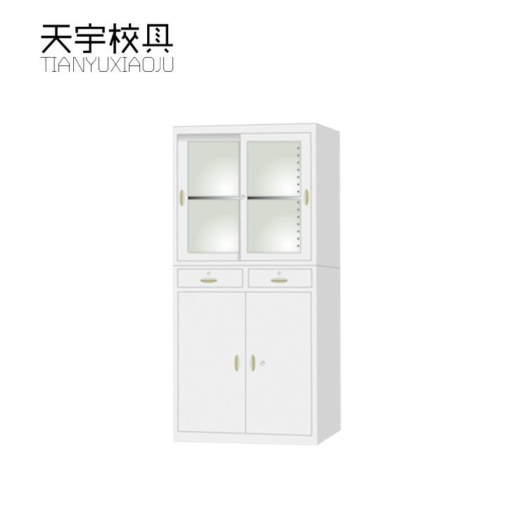 钢制玻璃门文件柜铁皮柜抽屉式a4办公室档案资料中二斗文件柜