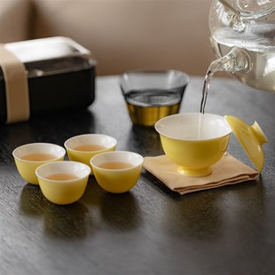 旅行茶具便捷式 梵汝快客杯茶具套装 高端办公家用陶瓷盖碗茶杯套组