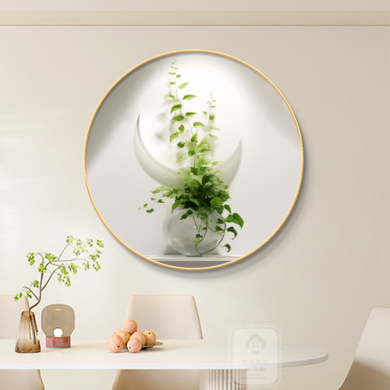 新款绿色植物圆形挂画入户玄关走廊装饰画客厅餐厅壁画酒店晶瓷画图片