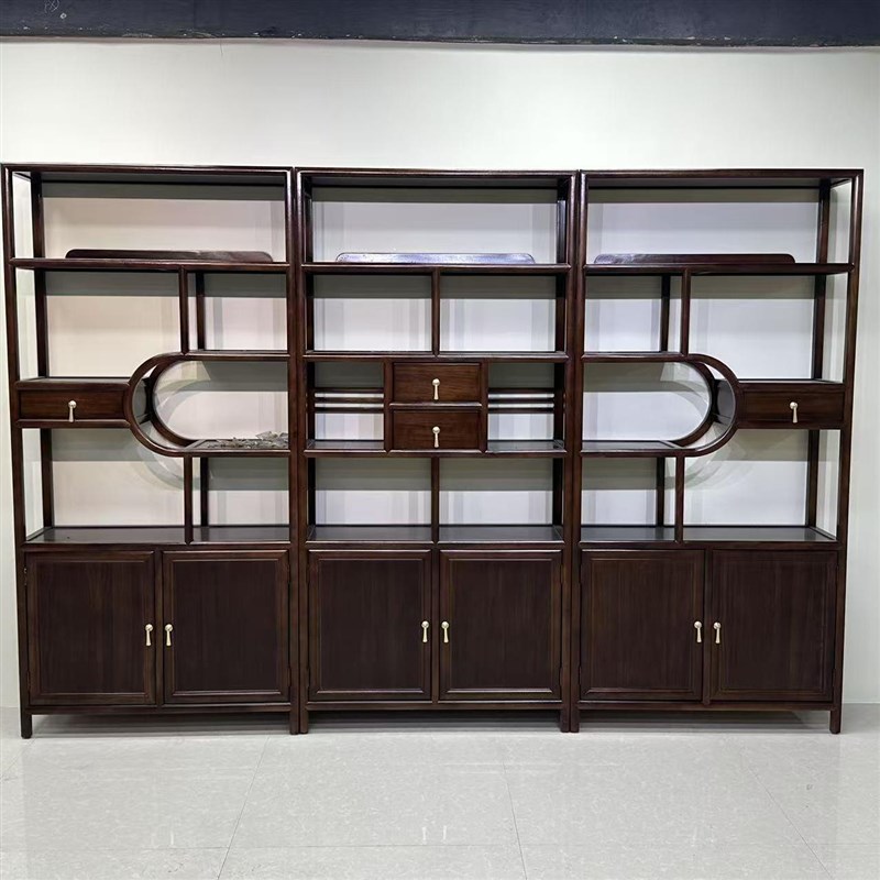 家用免安装实木中式小型落地柜一体博古架柜式多宝格阁古董置物架