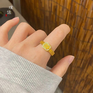 金店同款沙金新款镶钻扎基开口锡金戒指手饰轻奢高级感设计女戒指