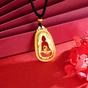 古法越南沙金国风福手观音项链黄金男女古风锡金饰品吊坠百搭爆款