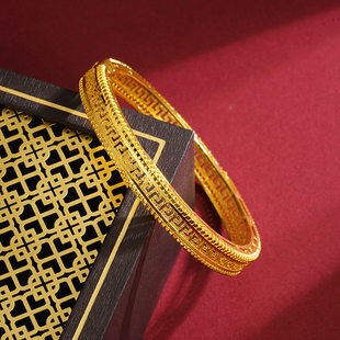 古法沙金镂空回纹卡扣手镯男女高保色越南黄金锡金饰品