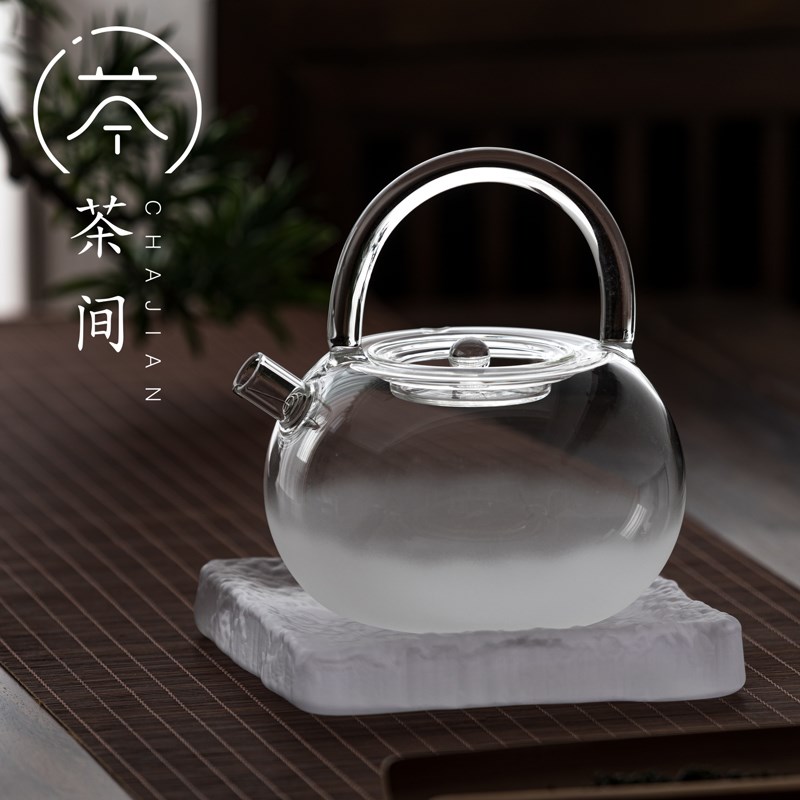 茶间磨砂耐热玻璃茶壶烧水壶耐高温加厚家用提梁壶泡茶茶具套装