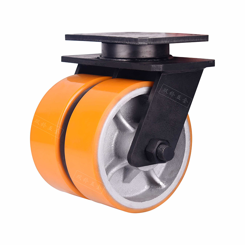双铃超重型双排轮耐磨聚氨酯铸铁6/8/10寸5/15吨加大承重载万向轮