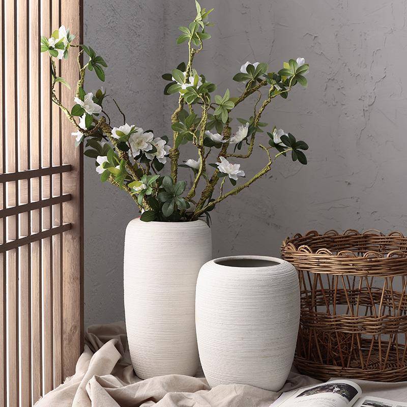 干花花瓶粗陶花盆手工陶瓷现代简约水培多肉北欧插花白色客厅摆件