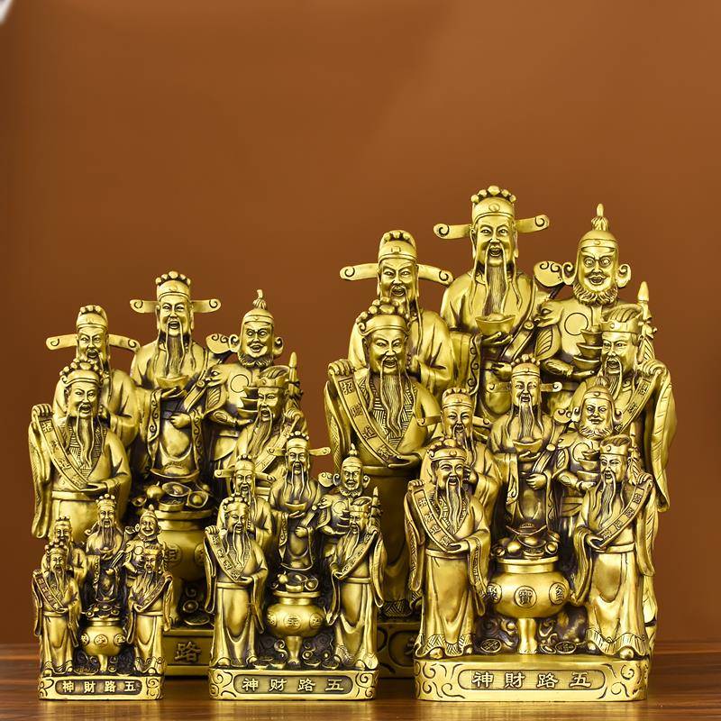 纯黄铜财神爷大号佛像五路财神聚宝盆财神像店铺公司开业送礼品