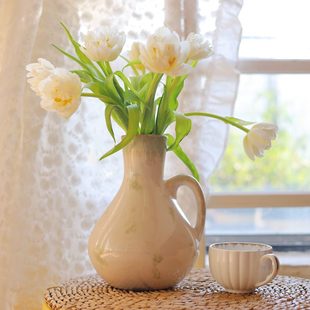 饰品 复古陶瓷高级感水培鲜花仿真花插花瓶客厅玄关桌面家居轻奢装