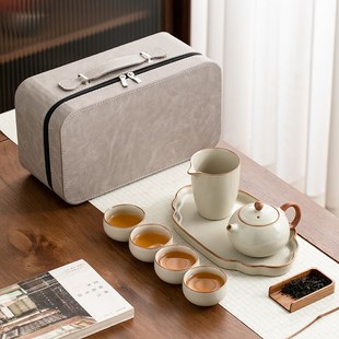 黄汝窑户外便携式 备茶壶盖碗茶杯随身 旅行功夫茶具套装 家用喝茶装