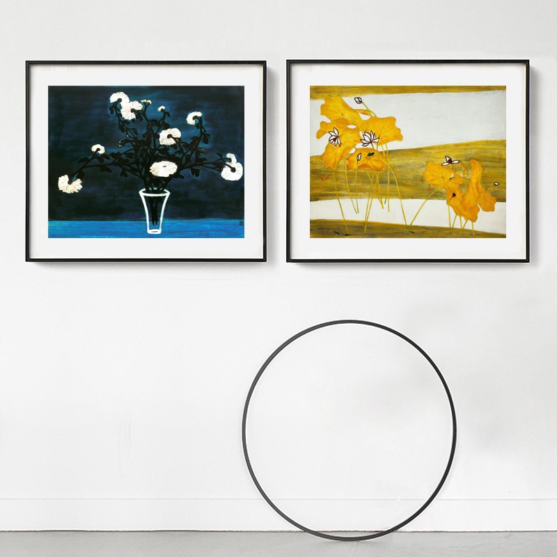 常玉装饰画中式花卉静物挂画客厅沙发背景墙组合画艺术画图片